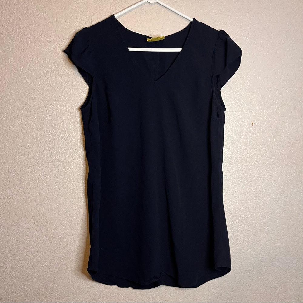 Maeve Anthropologie Blouse Womens Size 12 Blue Cap Sleeves V-neck Pullover